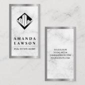 Real Anwesen | Marmor | Silver Metallic Border Terminkarte (Vorne/Hinten)
