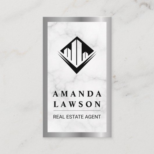 Real Anwesen | Marmor | Silver Metallic Border Terminkarte (Vorderseite)
