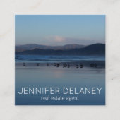 Real Anwesen Modern Beach Waves Birds Sunset Foto Quadratische Visitenkarte (Vorderseite)