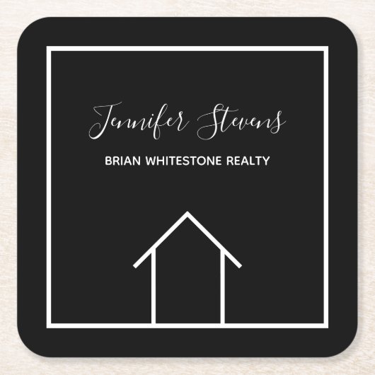 Real Anwesen Modern Black Custom Open House Rechteckiger Pappuntersetzer (Vorderseite)