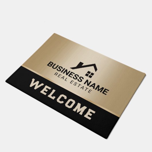 Real Anwesen Modern House Logo Black & Gold Fußmatte (Schrägansicht)