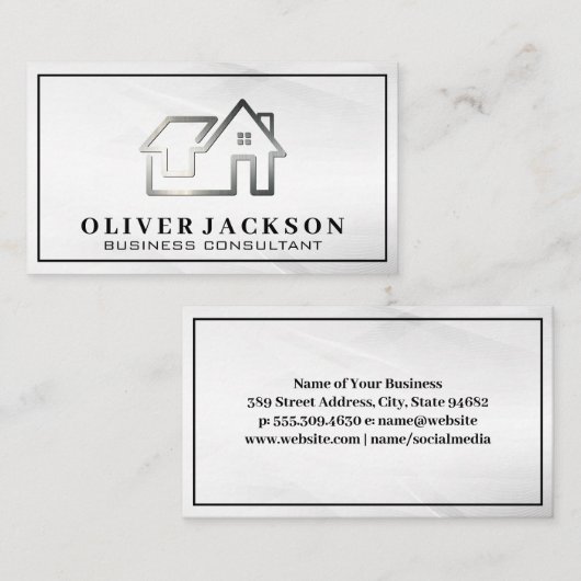 Real Anwesen Modern Silber Logo Visitenkarte (Vorne/Hinten)