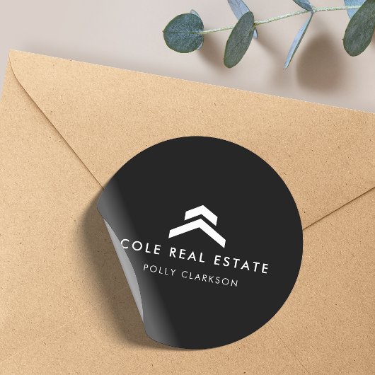 Real Anwesen | Moderner Schwarzer Listing Agent Re Runder Aufkleber
