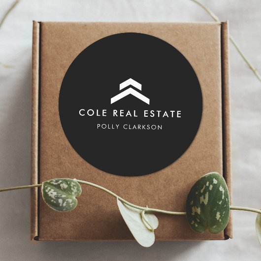 Real Anwesen | Moderner Schwarzer Listing Agent Re Runder Aufkleber