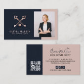 Real Anwesen Navy & Blush Foto Visitenkarte (Vorne/Hinten)