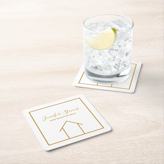 Real Anwesen Open House Custom Chic Gold Weiß Rechteckiger Pappuntersetzer (Vor Ort)