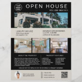 Real Anwesen Open House Logo Foto QR Black Flyer (Vorne)