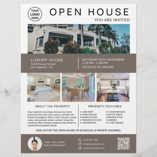 Real Anwesen Open House Logo Foto QR Flyer (Vorne)