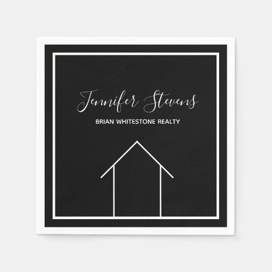 Real Anwesen Open House Schwarz-weißes Marketing Serviette (Vorderseite)