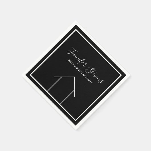Real Anwesen Open House Schwarz-weißes Marketing Serviette (Ecke)