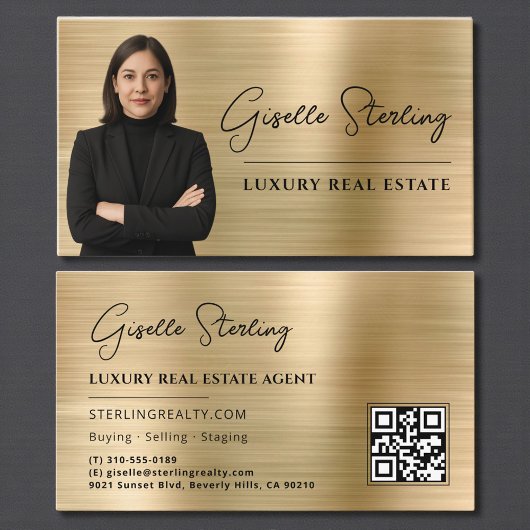 Real Anwesen QR Code Foto Imitate Gold Metallic Visitenkarte