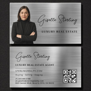 Real Anwesen QR Code Foto Imitate Silver Metallic Visitenkarte