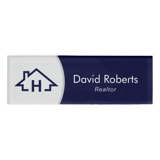 Real Anwesen Realthouse Logo Modern Navy Blue Namenschild (Vorderseite)