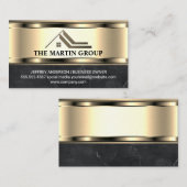 Real Anwesen Roof Logo | Metallisches Gold-Marmor Visitenkarte (Vorne/Hinten)