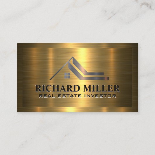 Real Anwesen Roof | Metallisches Gold auf Gold Visitenkarte (Vorderseite)