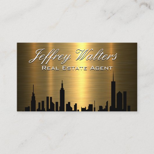 Real Anwesen Skyline | Gold Metallic Visitenkarte (Vorderseite)