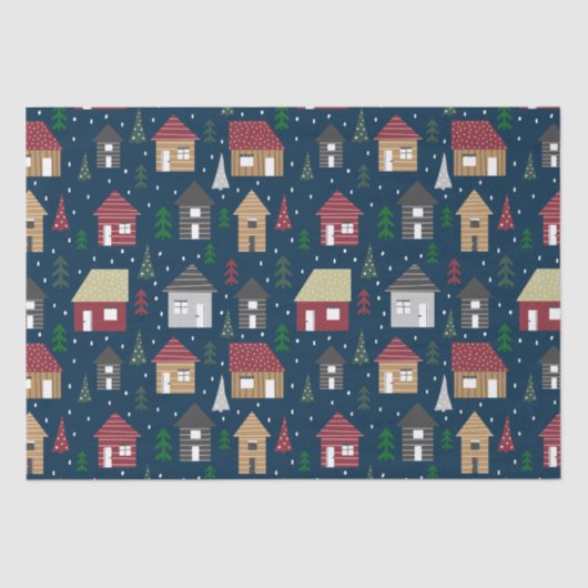 Real Anwesen Weihnachts-Haus Muster Blue Holiday Seidenpapier (Vorderseite)