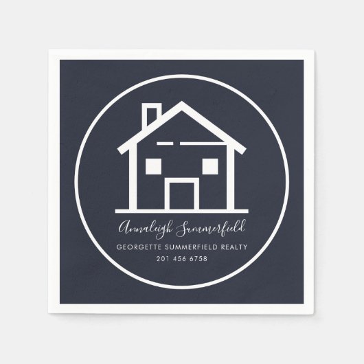 Real Anwesen White Navy Blue Business Paper Serviette (Vorderseite)