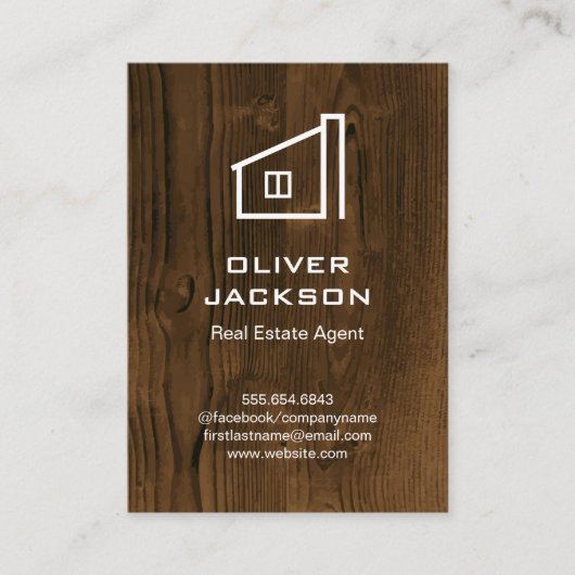 Real Anwesen | Zuhause-Symbol | Holzkörner-Hinterg Visitenkarte (Vorderseite)