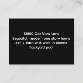 Real Anwesen zum Verkauf durch den Eigentümer Blac Visitenkarte (Rückseite)