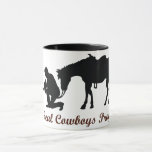 Real Cowboys beten Tasse<br><div class="desc">Cowboy kniet beim Kreuz "Real Cowboys Pray"</div>