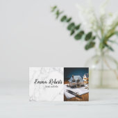 Real Estate Agent House Roof Logo Modern Navy Blue Visitenkarte (Stehend Vorderseite)