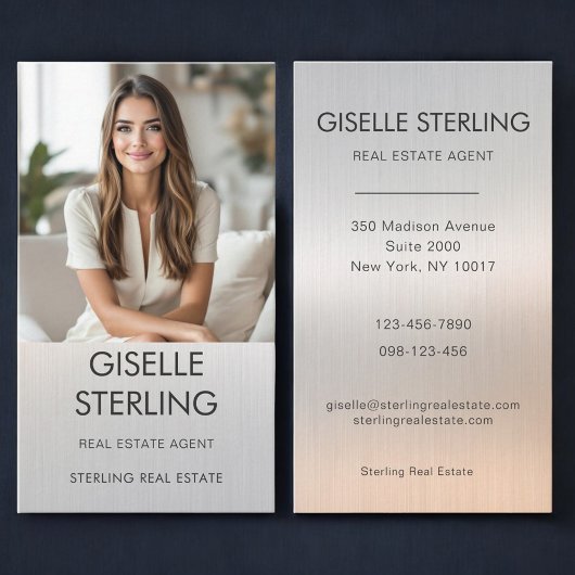 Real Estate Agent Luxury Metallic Photo  Visitenkarte