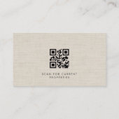 Real Estate Agent Luxury Neutral Linen QR Code Visitenkarte (Rückseite)