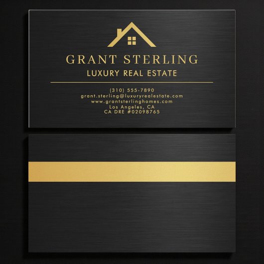 Real Estate Agent Metallic Black Gold Visitenkarte