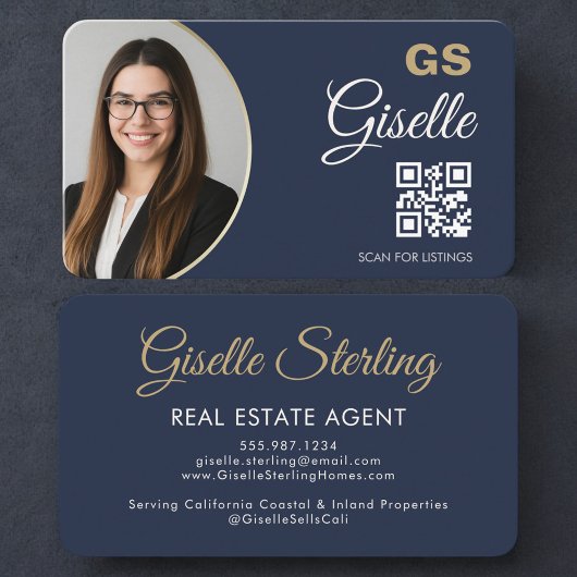 Real Estate Agent Navy Blue Photo QR Code  Visitenkarte