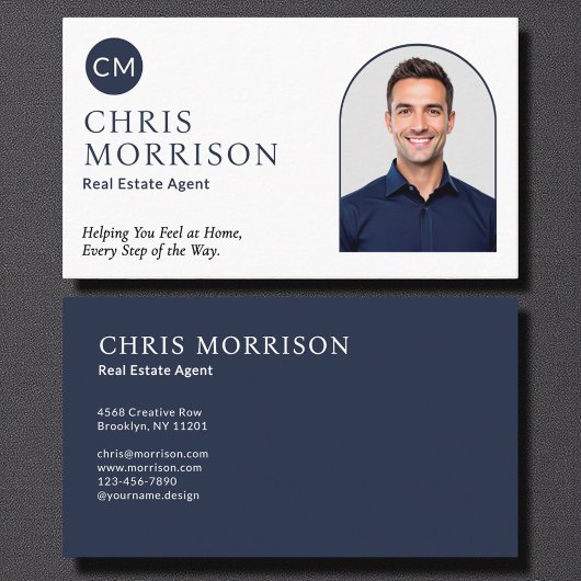 Real Estate Agent Navy Blue Professional Photo  Visitenkarte