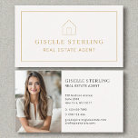 Real Estate Agent Neutral Gold House Photo Visitenkarte<br><div class="desc">Make a refined and trustworthy first impression with this Real Estate Agent Neutral Gold House Photo Business Card. Designed for realtors and brokers who want a polished, upscale look, this card features a professional house photo paired with a neutral gold color palette that conveys confidence, warmth, and credibility. The clean,...</div>