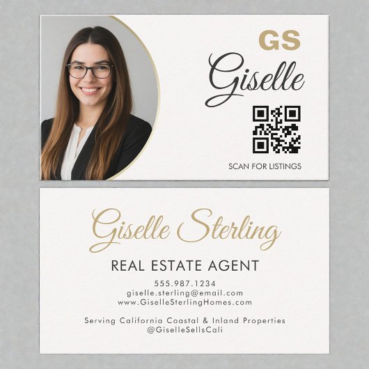 Real Estate Agent Neutral Gold Photo QR Code  Visitenkarte