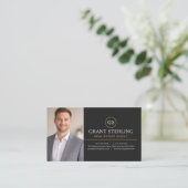 Real Estate Agent Photo Black Gold Visitenkarte (Stehend Vorderseite)