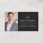 Real Estate Agent Photo Black Gold Visitenkarte (Vorderseite)