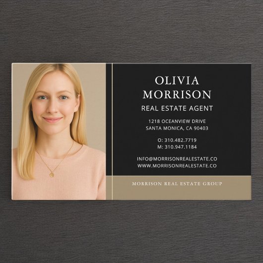 Real Estate Agent Photo Black Gold Visitenkarte