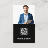 Real Estate Agent Photo QR Code Black and White Visitenkarte (Vorderseite)