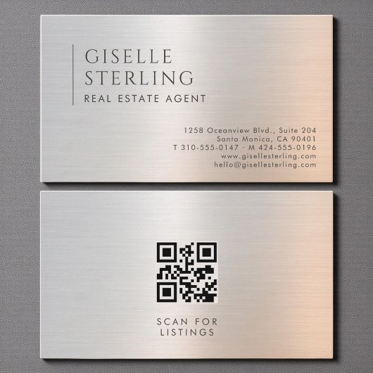 Real Estate Agent QR Code Brushed Metal Visitenkarte