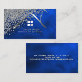 Real Estate Agent Silver House Diamonds Royal Blue Visitenkarte (Vorne/Hinten)