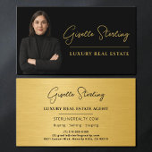 Real Estate Black Gold Script Luxury Metallic Visitenkarte