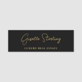 Real Estate Black Gold Script Luxury  Namensschild (Vorderseite)