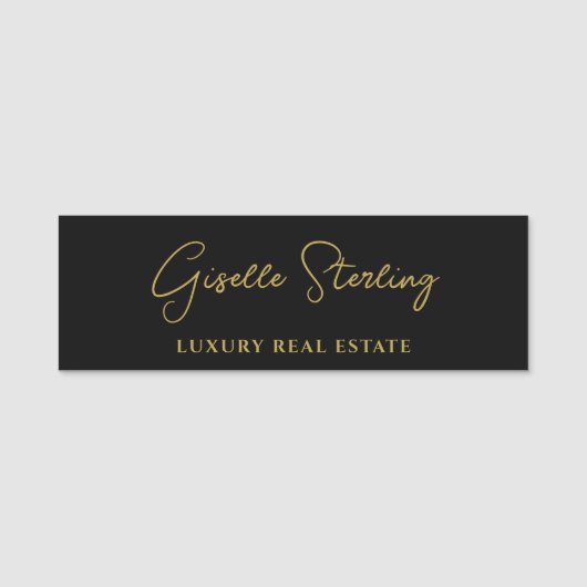 Real Estate Black Gold Script Luxury Namensschild (Vorderseite)