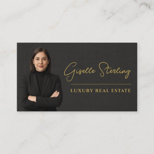 Real Estate Black Linen Luxury Professional Visitenkarte (Vorderseite)
