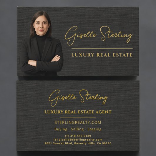 Real Estate Black Linen Luxury Professional Visitenkarte
