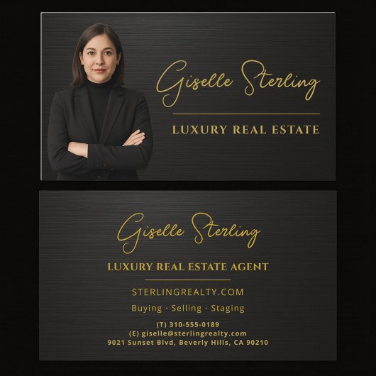 Real Estate Black Metallic Luxury Professional Visitenkarte