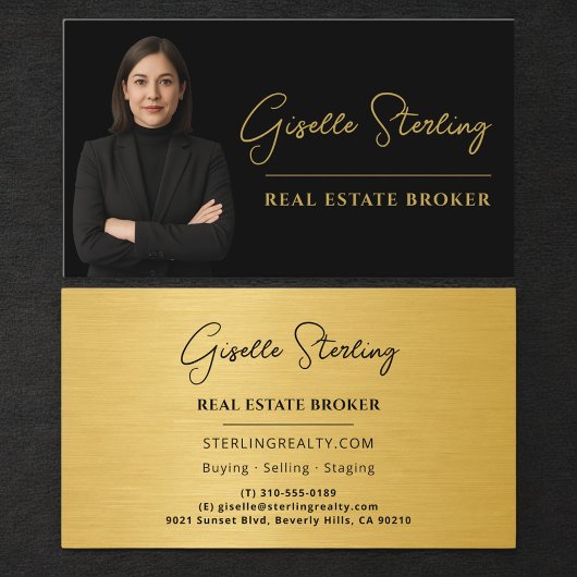 Real Estate Broker Black Gold Luxury Metallic Visitenkarte