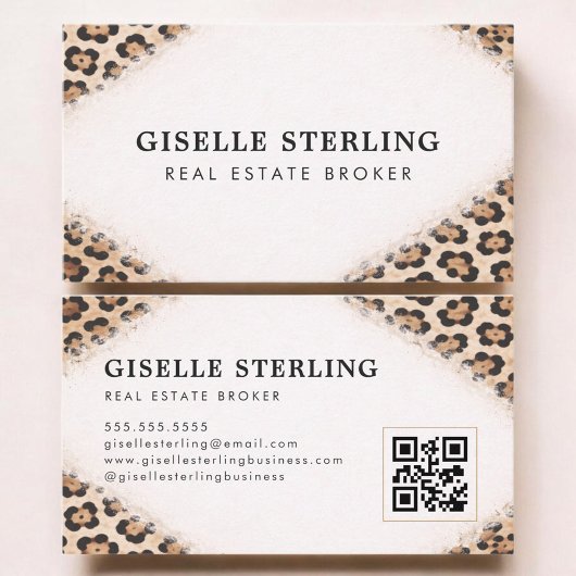 Real Estate Broker Cheetah Leopard Print QR Code Visitenkarte