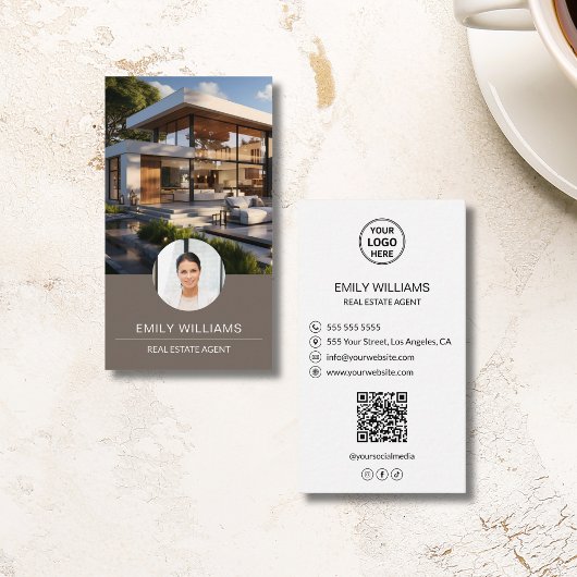 Real Estate Broker Custom Logo Photo QR Code Visitenkarte