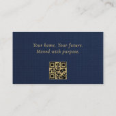 Real Estate Broker Navy Blue Gold Linen QR Code Visitenkarte (Rückseite)