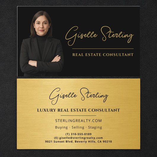 Real Estate Consultant Black Gold Metallic Visitenkarte